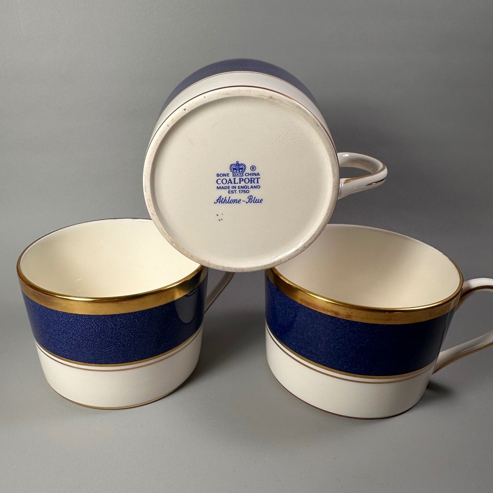 Coalport Athlone Blue‎ Bone China Coffee Cups Gold Trim England Set of 3 - Picture 4 of 11